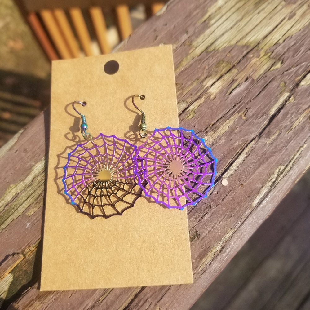Spider Web Stainless steel Color changing Earrings Lighy as a Feather!
